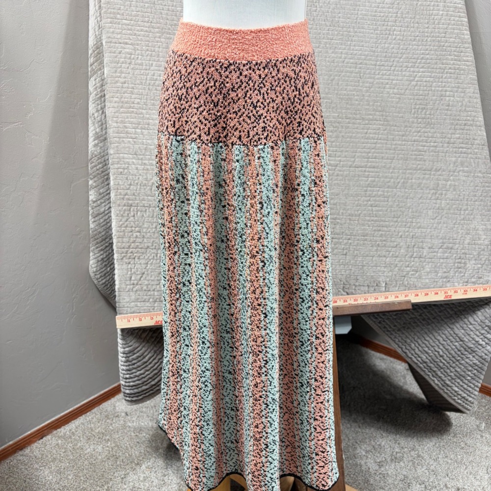 Vintage Neiman Marcus Hand Loomed Knit Maxi Skirt Peach Mint Stripe Plus Size 3X